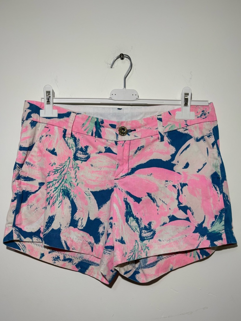 Lily Pulitzer Floral Pink & Navy Women's Cotton Blend Shorts Size 4